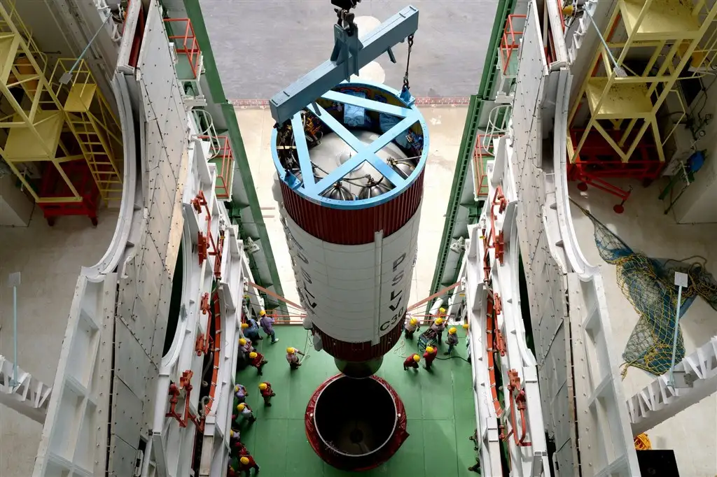 HOISTING OF PSLV-C30 SECOND STAGE DURING VEHICLE INTEGRATION