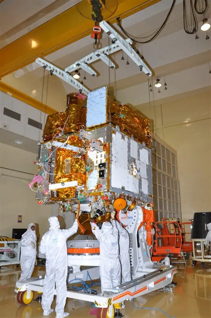 INTEGRATION OF ASTROSAT IN PROGRESS IN A CLEAN ROOM AT ISRO SATELLITE CENTRE