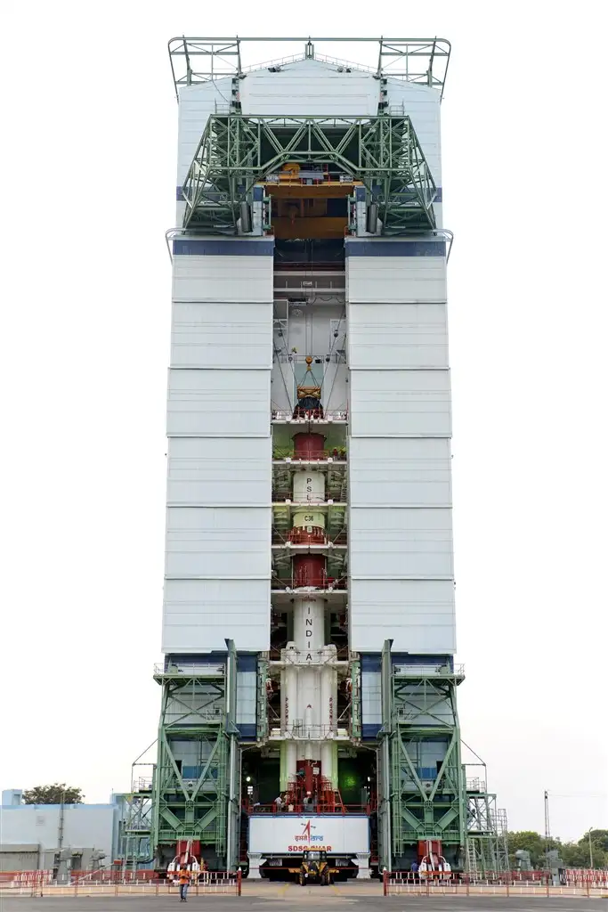 PSLV-C36 integrated upto the second stage inside Mobile Service Tower