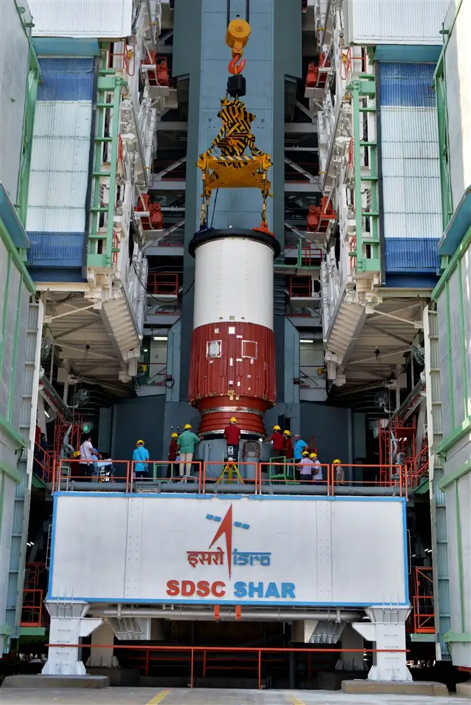 Hoisting of Nozzel End Segment of PSLV-C37 Core Stage during Vehicle Integration