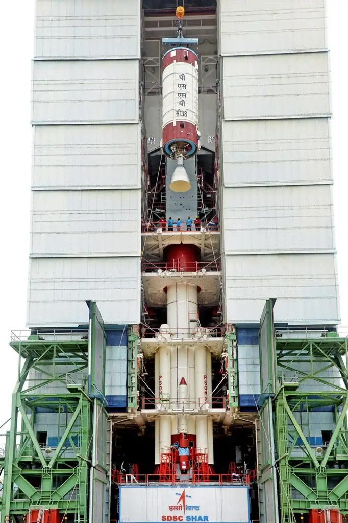 Hoisting of PSLV-C38 second stage during vehicle integration