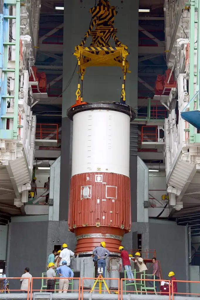 Hoisting of PSLV-C43 First Stage Nozzle end Segment