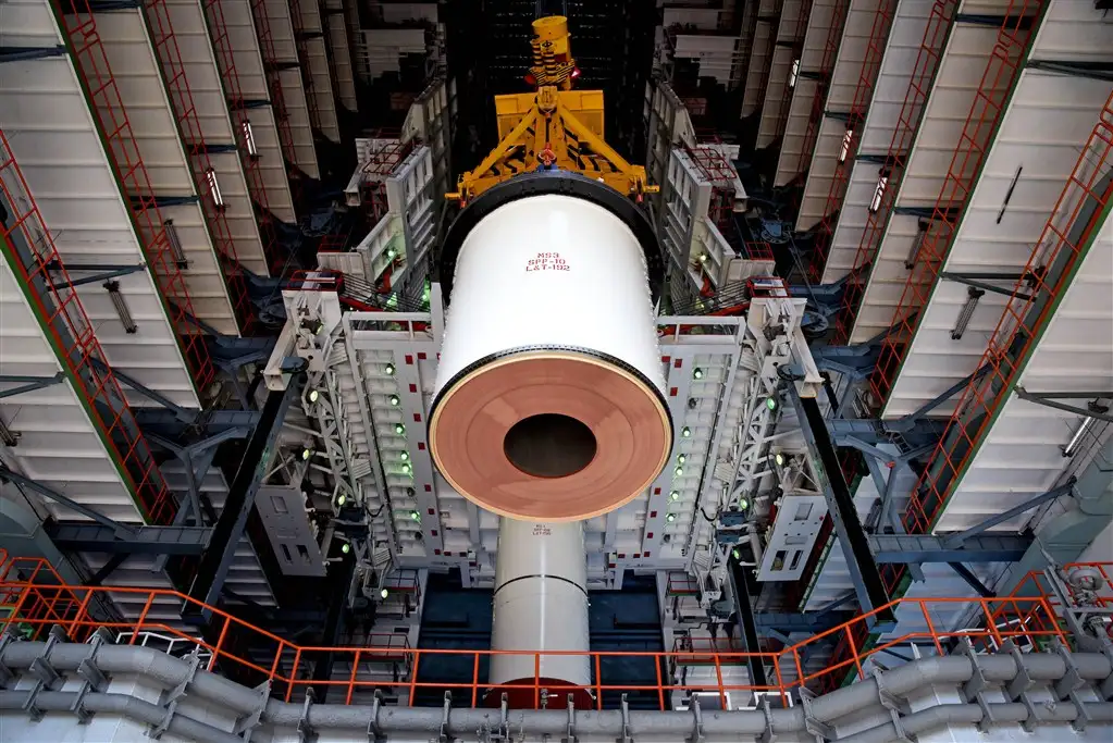 One of the segments of PSLV-C45 Core (First) Stage during vehcile integration