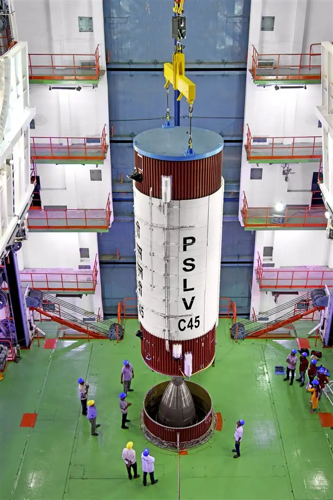 Hoisting of PSLV-C45 liquid second stage during vehicle integration