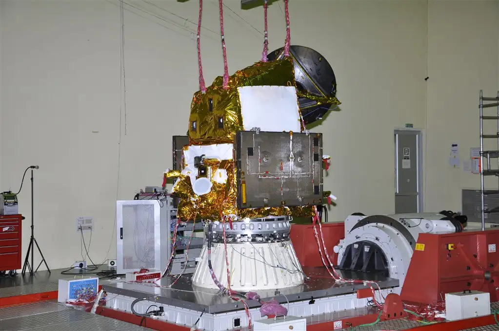 SCATSAT-1 spacecraft undergoing vibration test