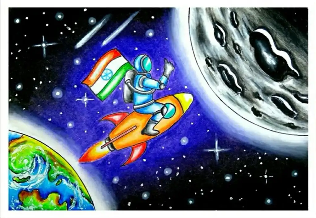 Pictures/paintings by students on the occasion of International Moon Day online quiz competition held on 20 /07/2022