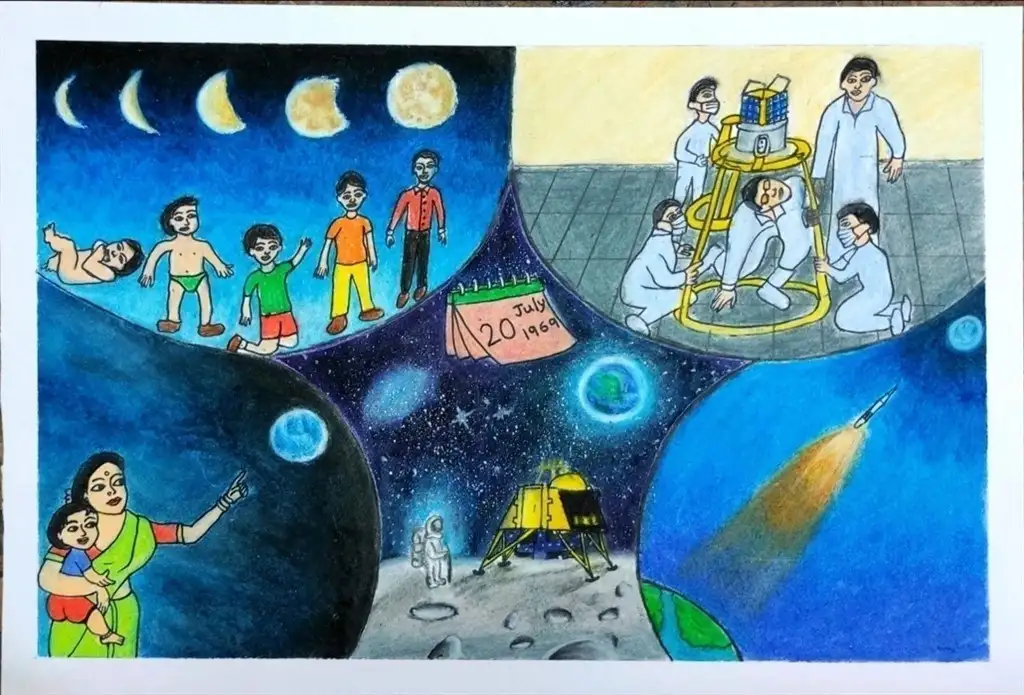 Pictures/paintings by students on the occasion of International Moon Day online quiz competition held on 20 /07/2022